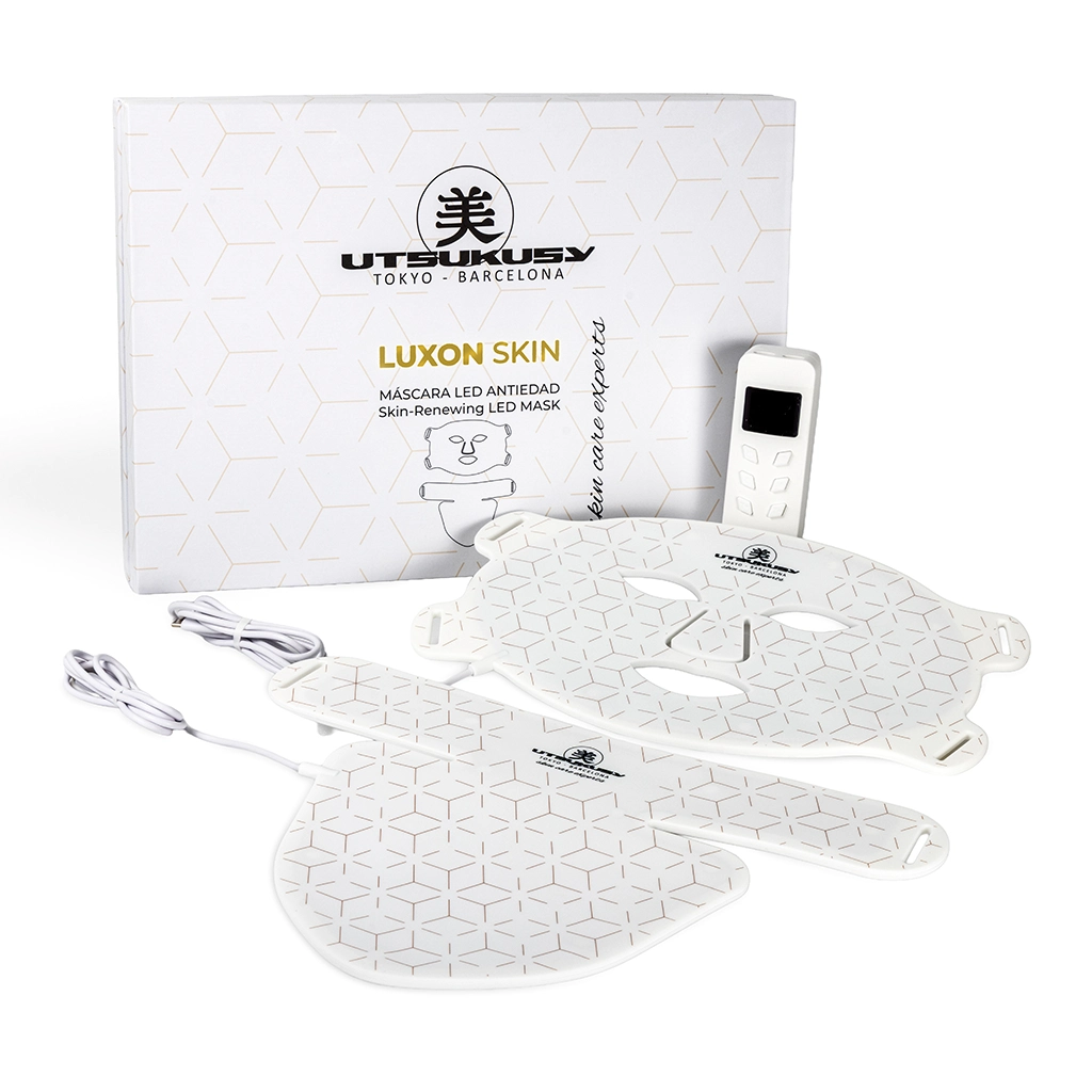 Máscara LED Luxon Skin de Utsukusy con su caja y mando