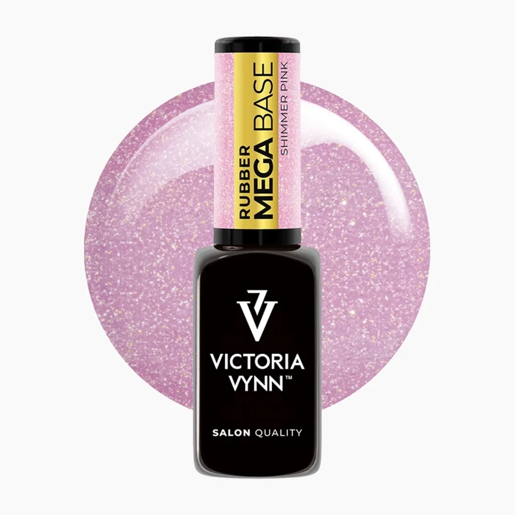Mega Base Shimmer Pink, base rubber rosa con brillo multicolor 8 ml