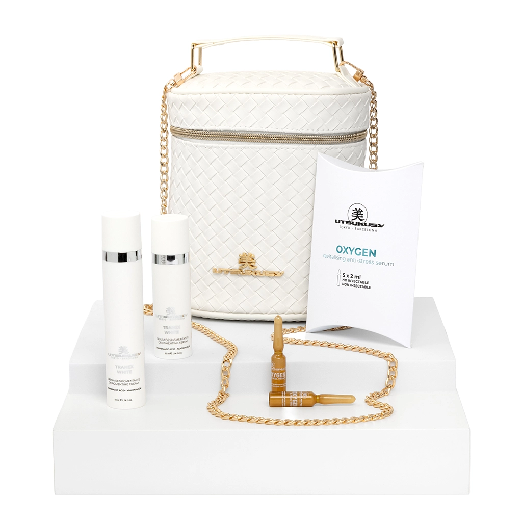 Set Tranex White con 5 ampollas Oxygen y neceser blanco