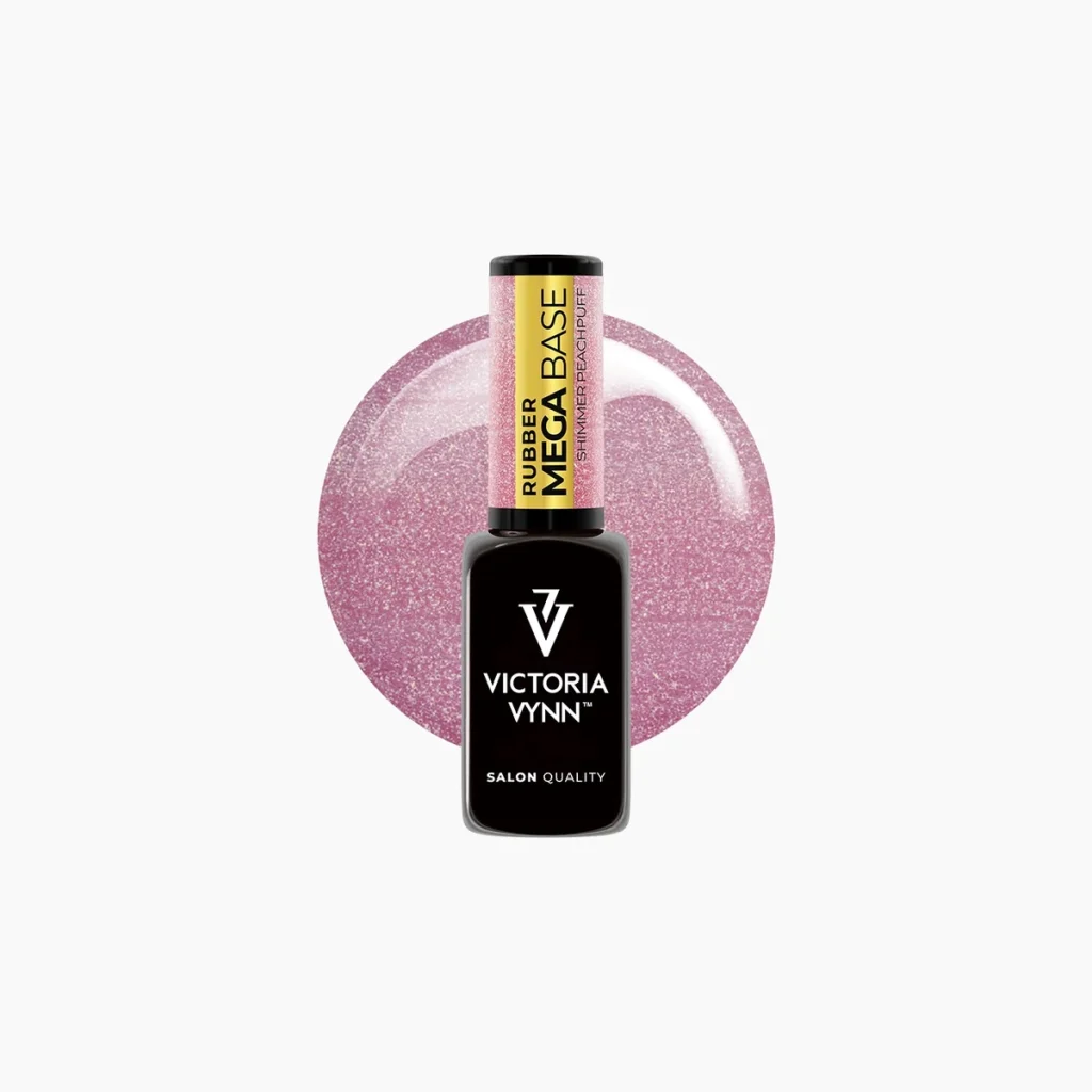 Mega Base Shimmer Peachpuff, base rubber beige melocotón con brillo plateado 8 ml